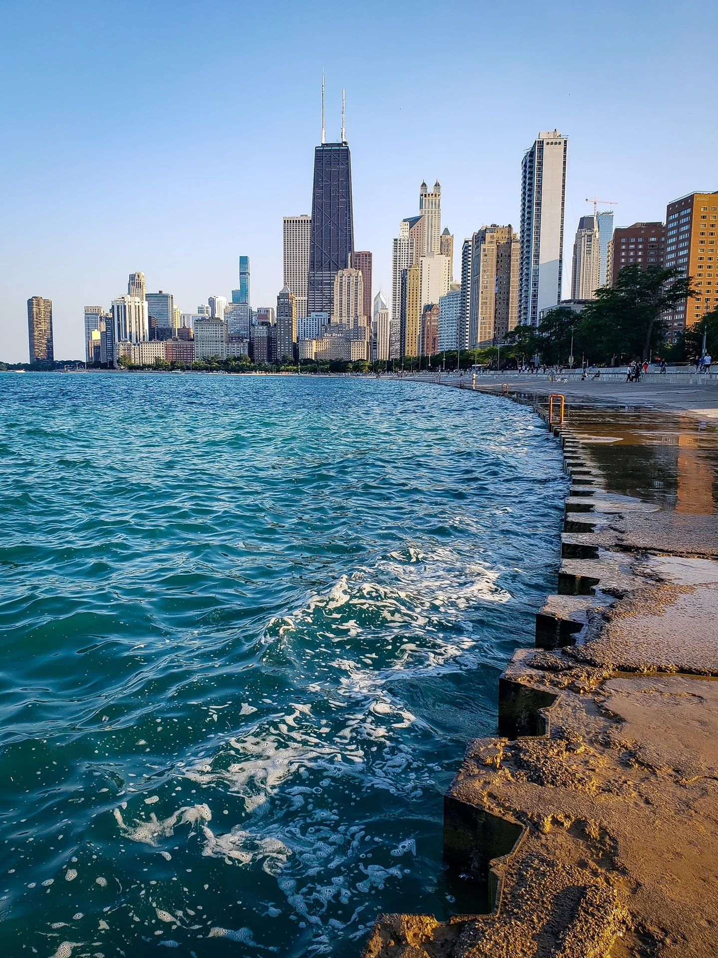 Aerial view of the lakefront, beach, and Lake Shore Drive