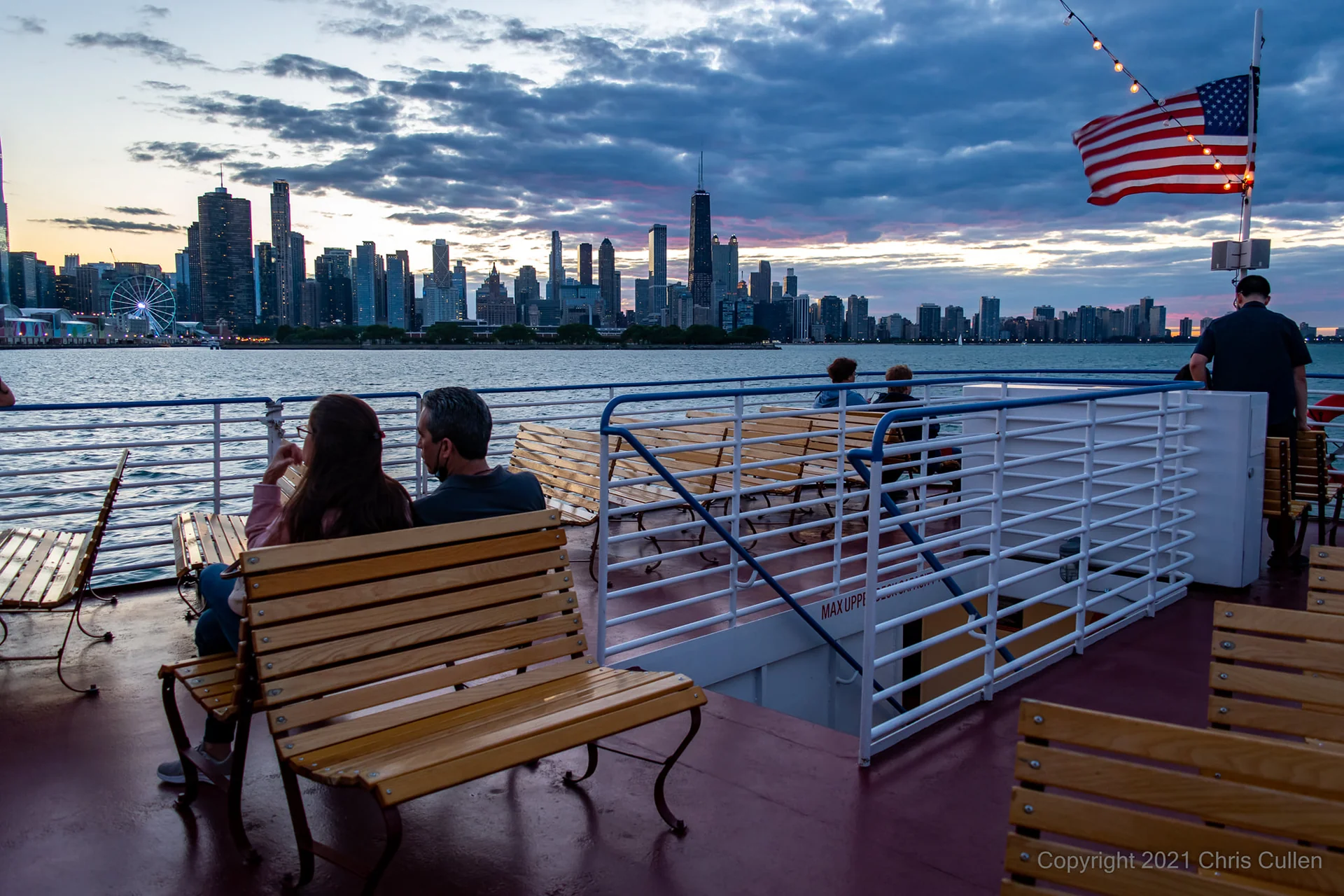 The Chicago skyline at blue hour from the lakefront