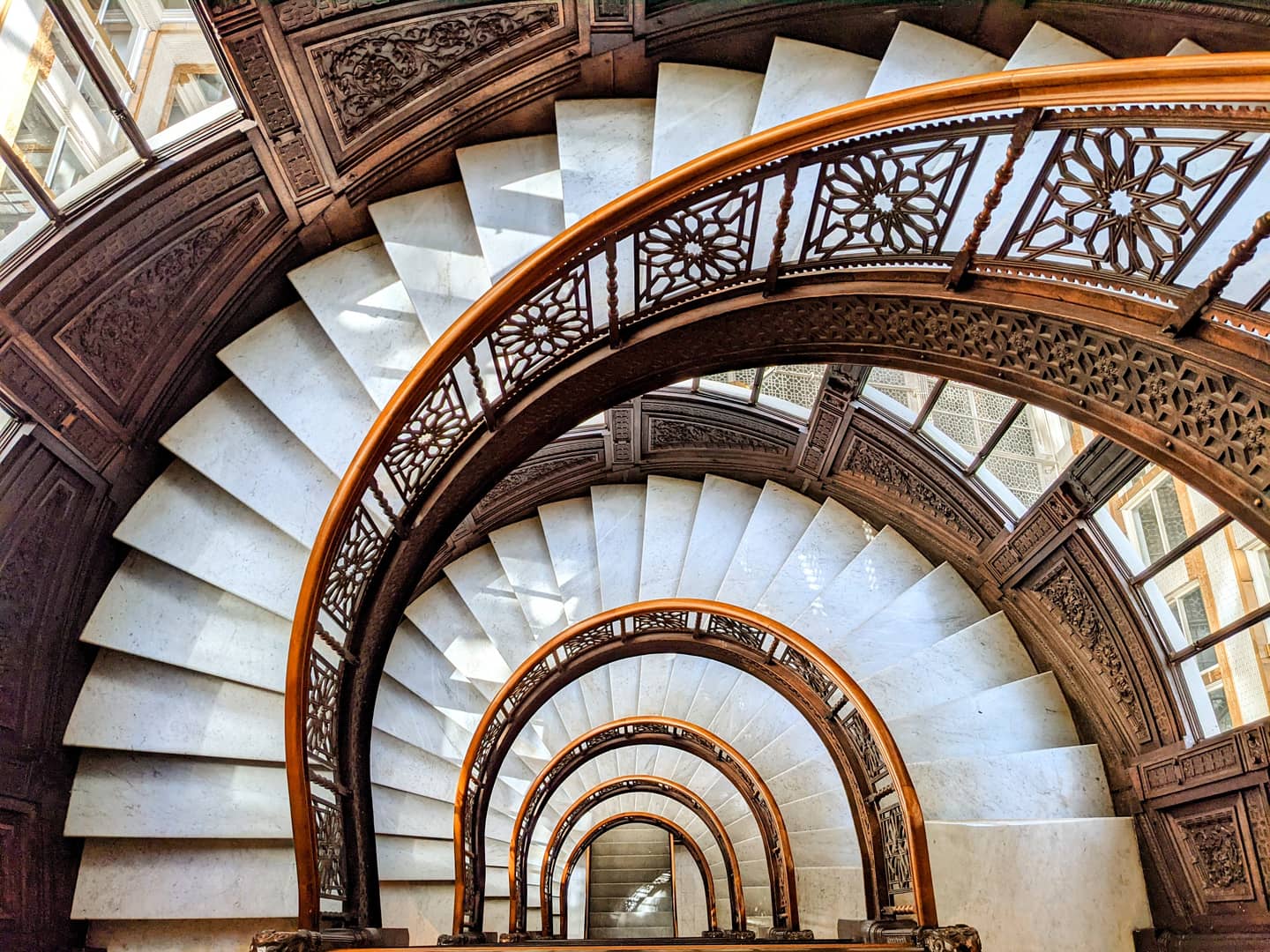 The spiraling staircase inside the Rookery's light court