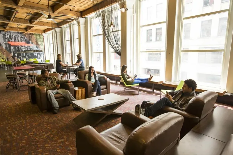 Lobby at HI Chicago \u2014 the J. Ira and Nicki Harris Family Hostel